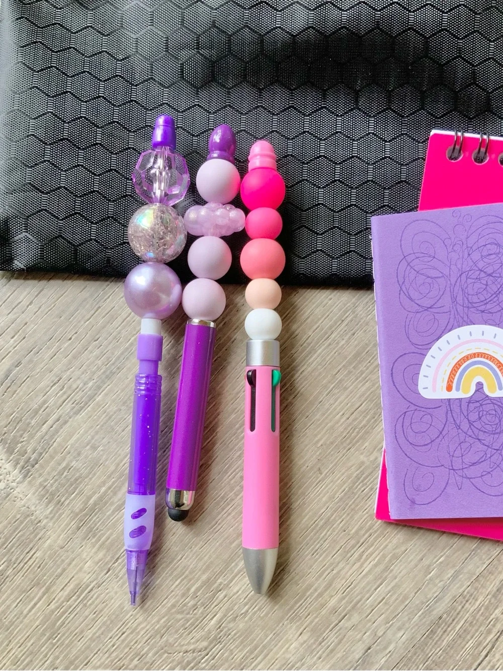 Handcrafted Stationery Set w/ Beaded Pens, Pencil, Pencil Case & Notebooks